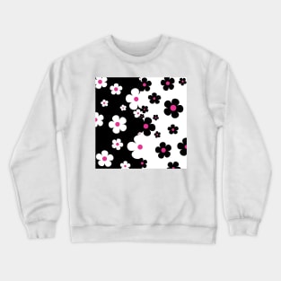 60's Retro Pop Small Flowers in Black, White and Pink Crewneck Sweatshirt